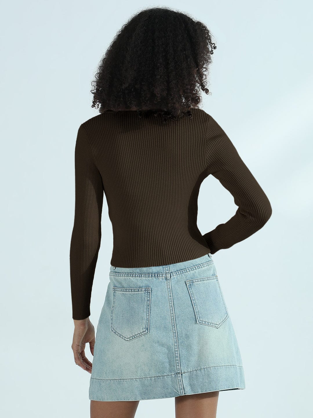 Women's Ribbed Olive Round Neck Fitted Top