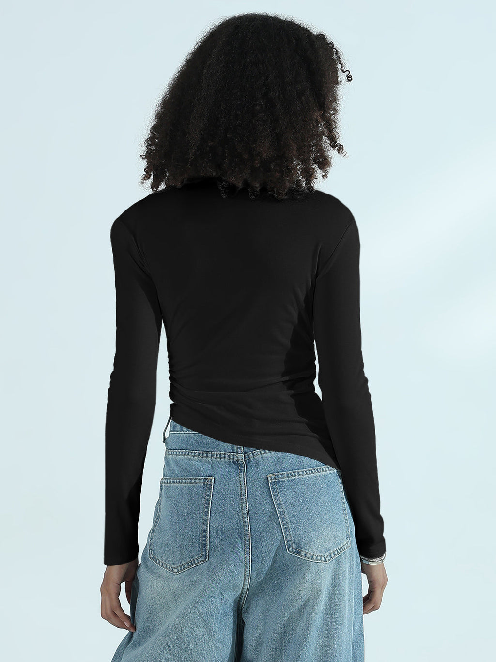 Women's Black Cut-Out High Neck Asymmetric Top