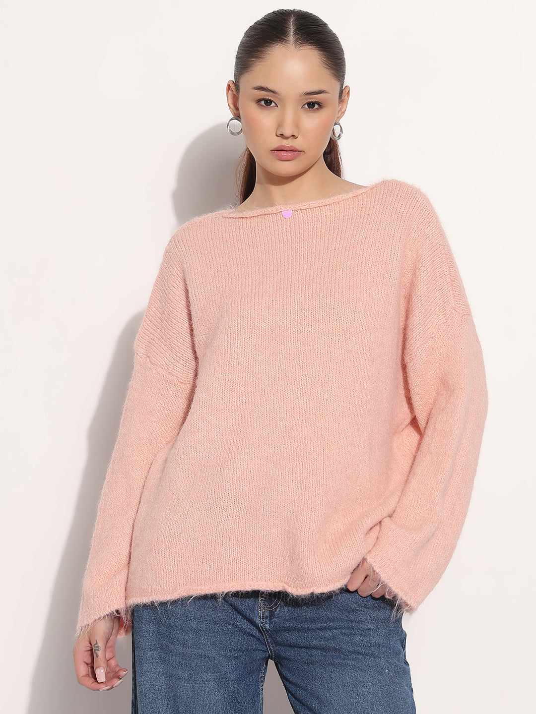 Women's Knitted Peach Oversized Pullover Top