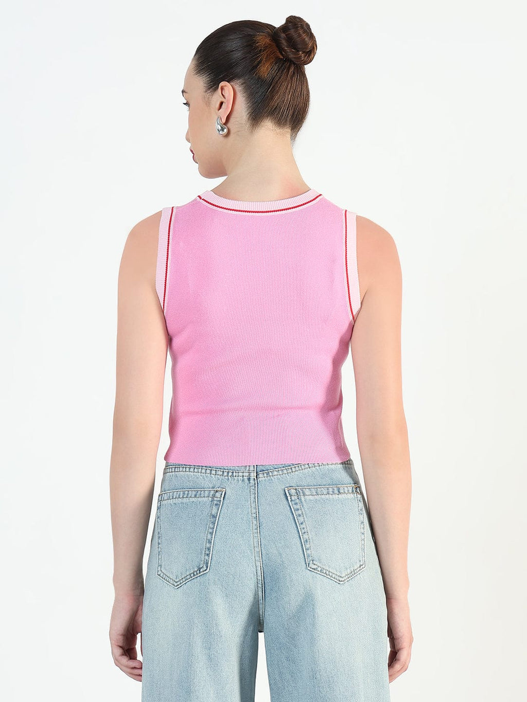 Women's Ribbed Typography Pink Crop Top