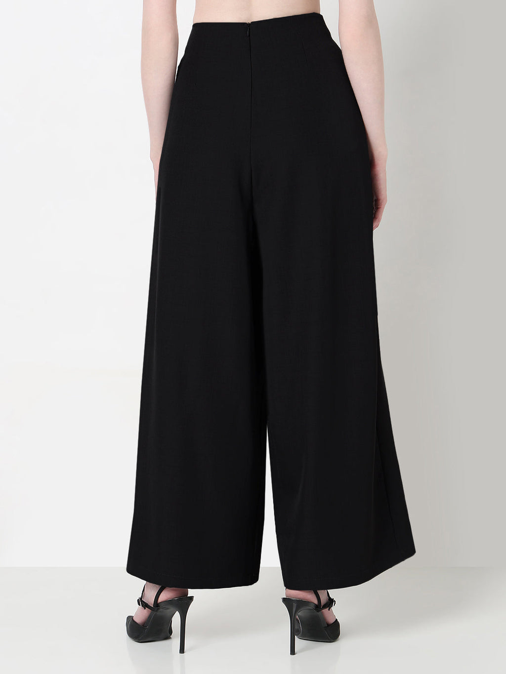 Women's Pleated Black Wide Leg Trousers with Belt