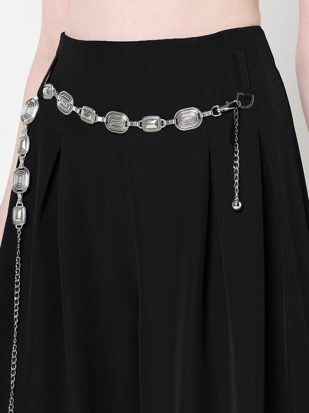 Women's Pleated Black Wide Leg Trousers with Belt