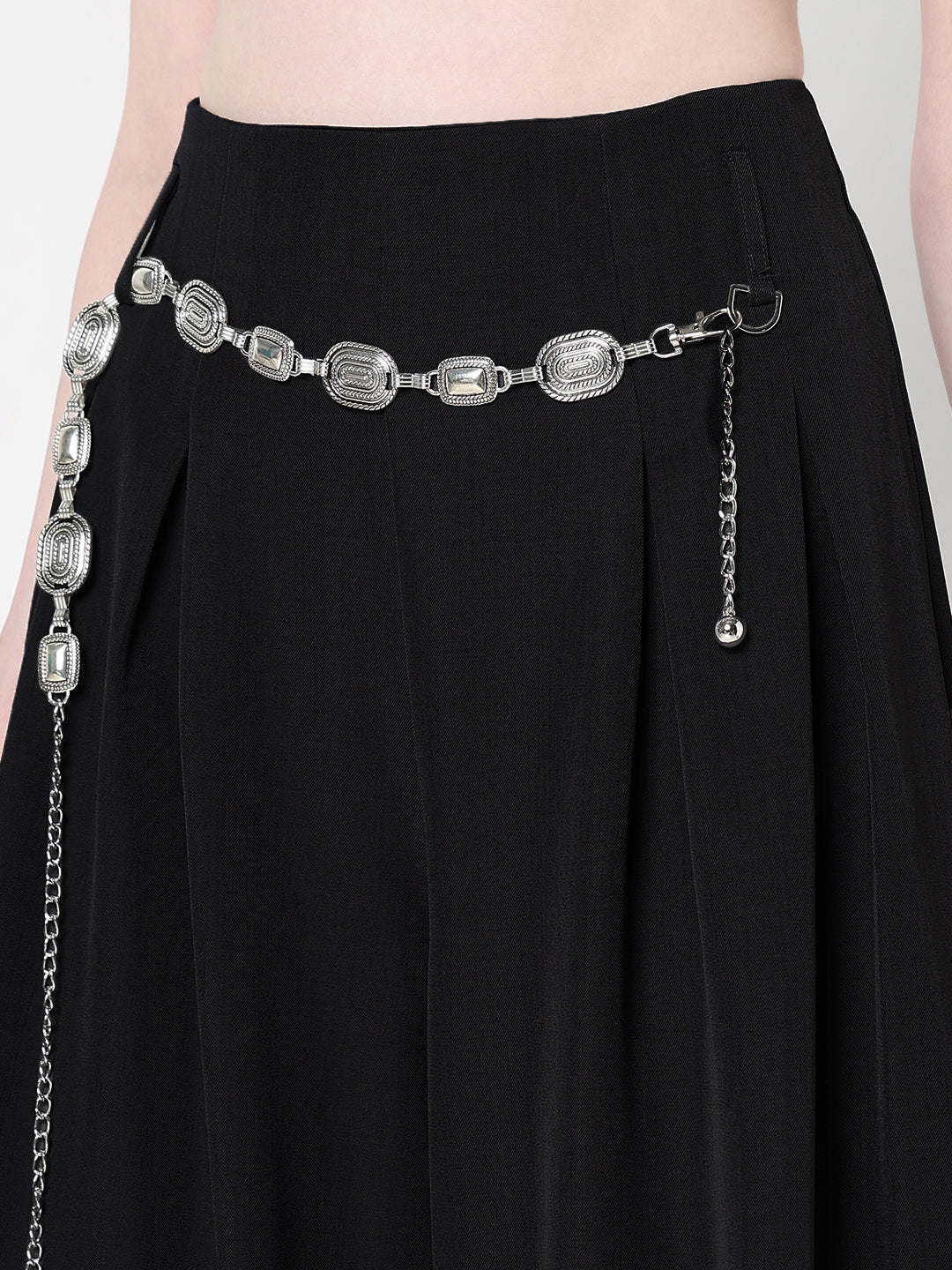 Women's Pleated Black Wide Leg Trousers with Belt