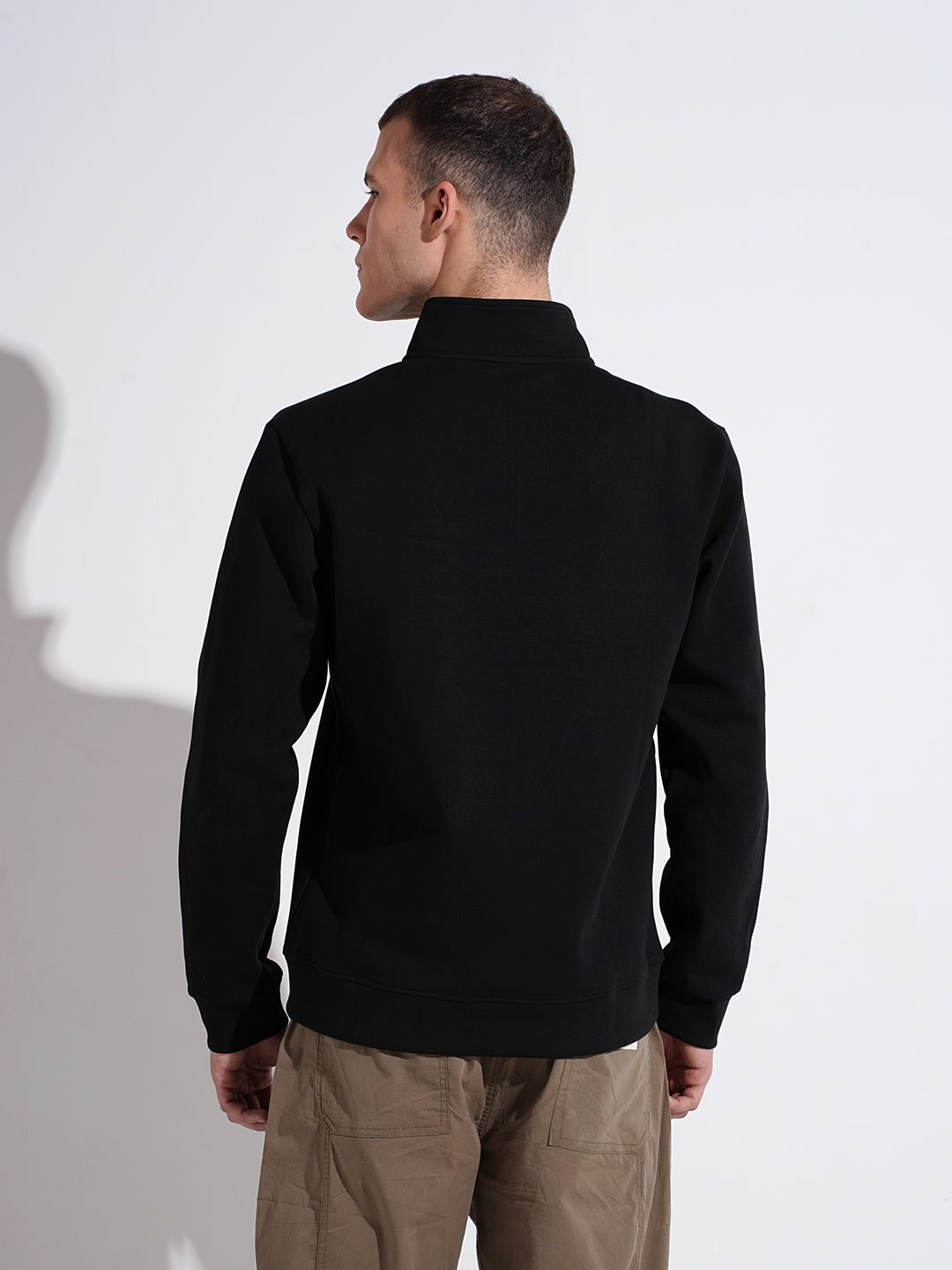 Men's Black High Neck Sweater with Pocket Detail