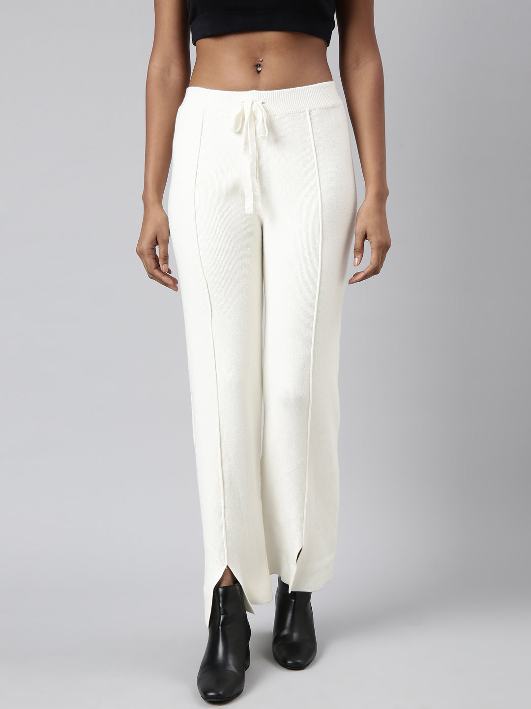 Women's Cream Comfort Straight Fit Parallel Trousers