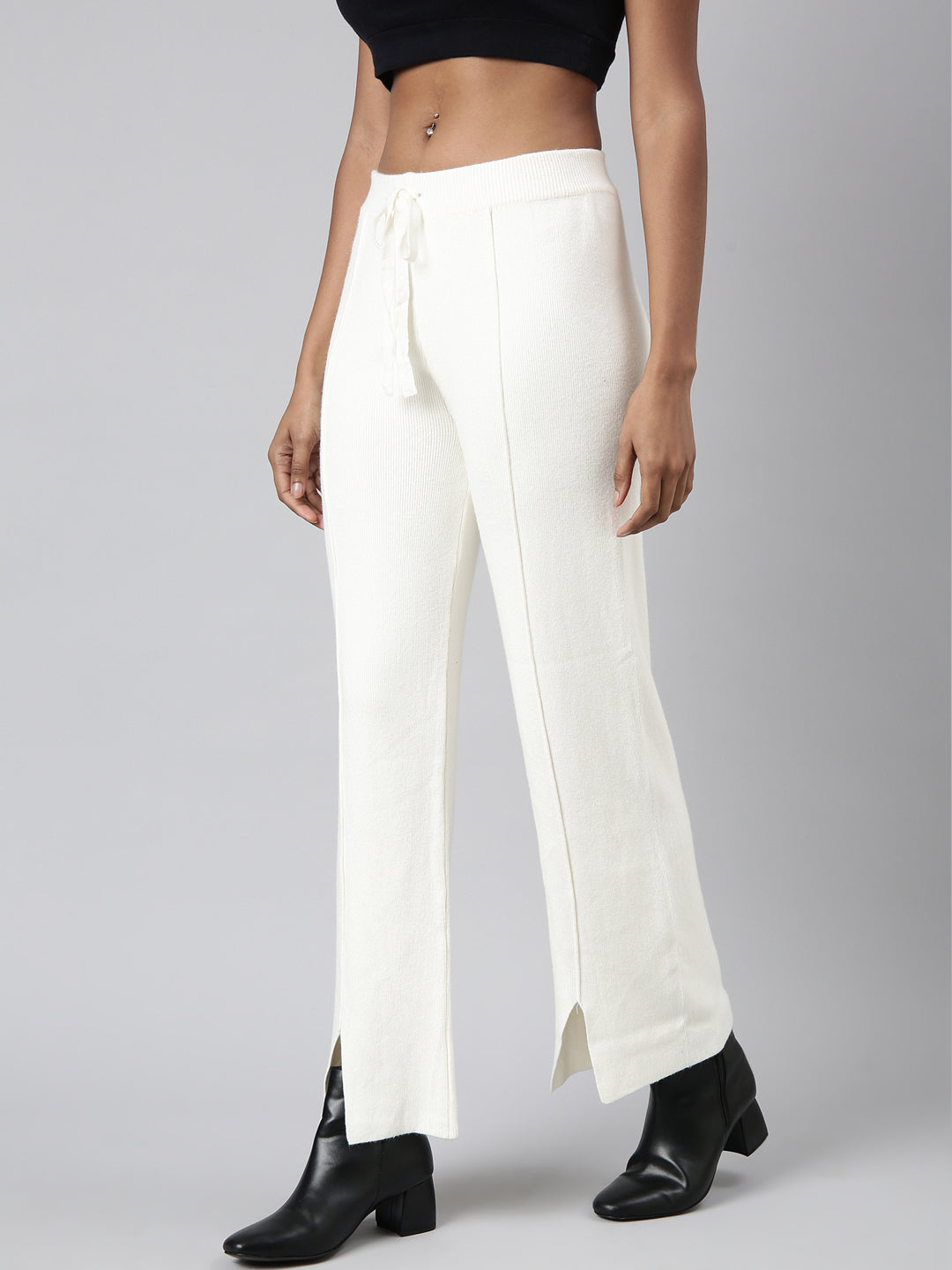 Women's Cream Comfort Straight Fit Parallel Trousers
