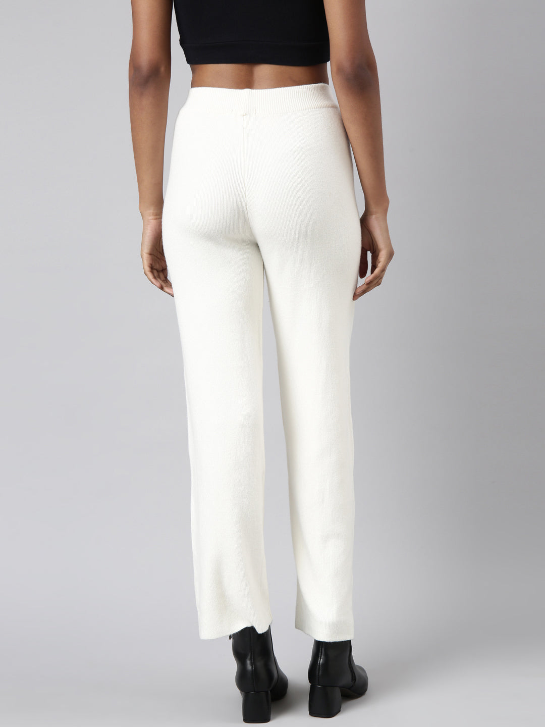 Women's Cream Comfort Straight Fit Parallel Trousers