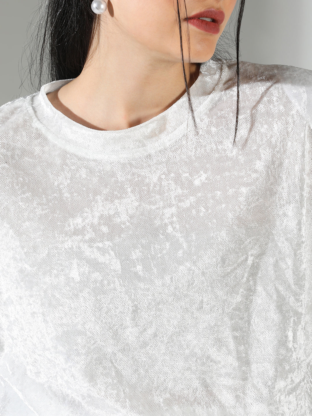 Women's Textured White Top with Shoulder Pads