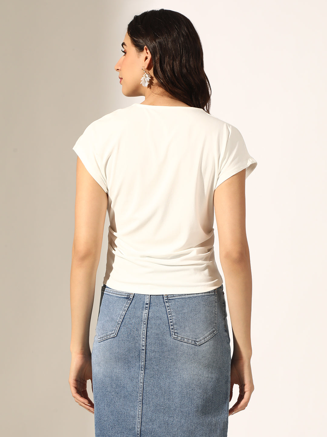 Women's White V-Neck Top with Cap Sleeves