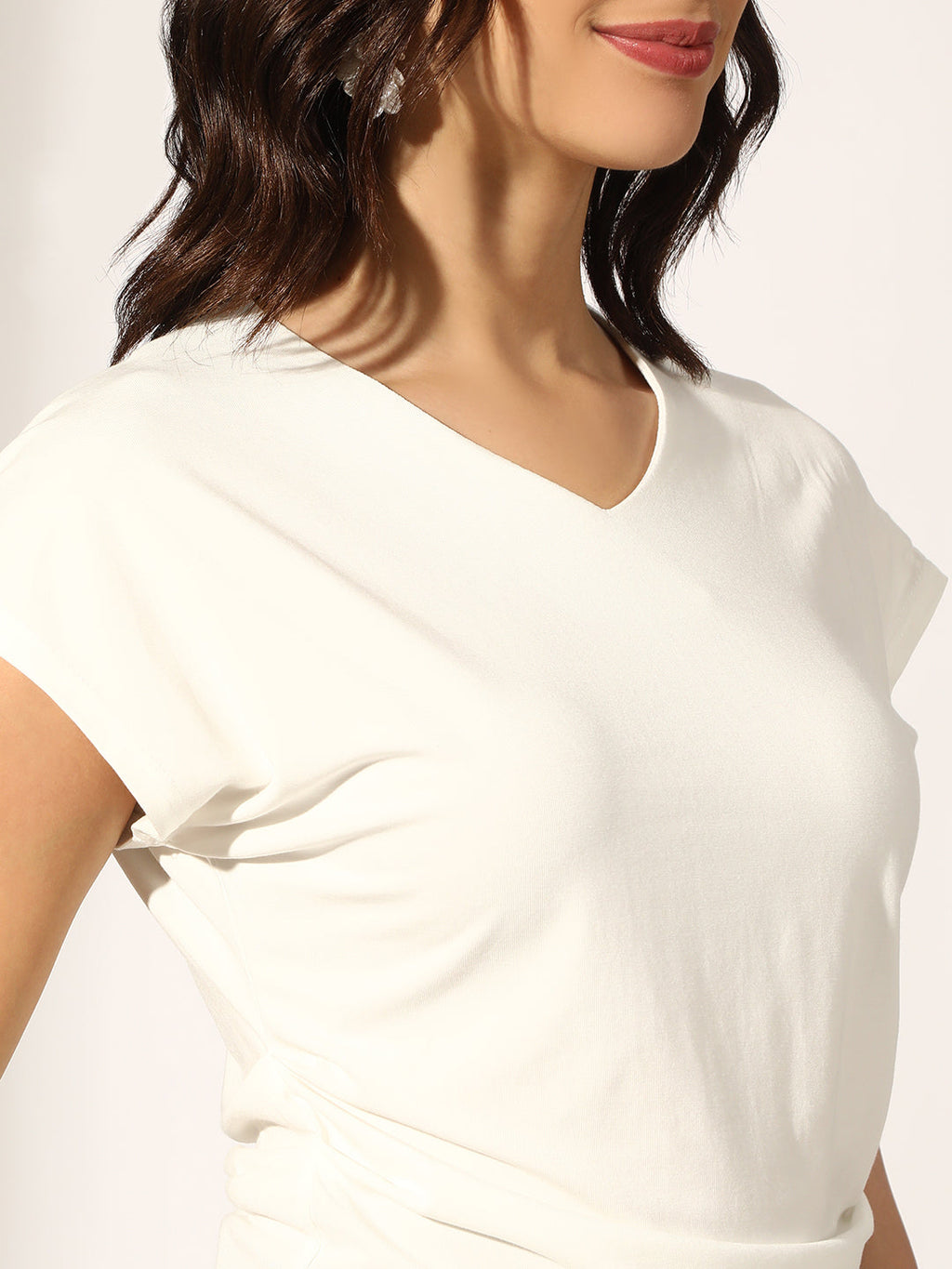Women's White V-Neck Top with Cap Sleeves