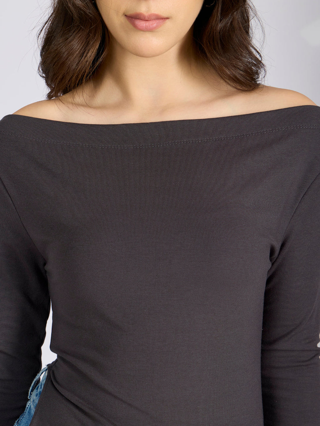 Women’s Grey Off Shoulder Asymmetric Hem Top