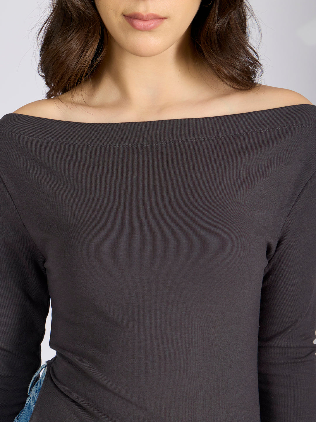 Women’s Grey Off Shoulder Asymmetric Hem Top