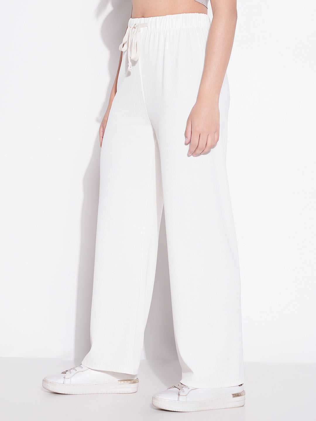 Women's Off White Comfort Regular Fit Mid-Rise Parallel Trousers