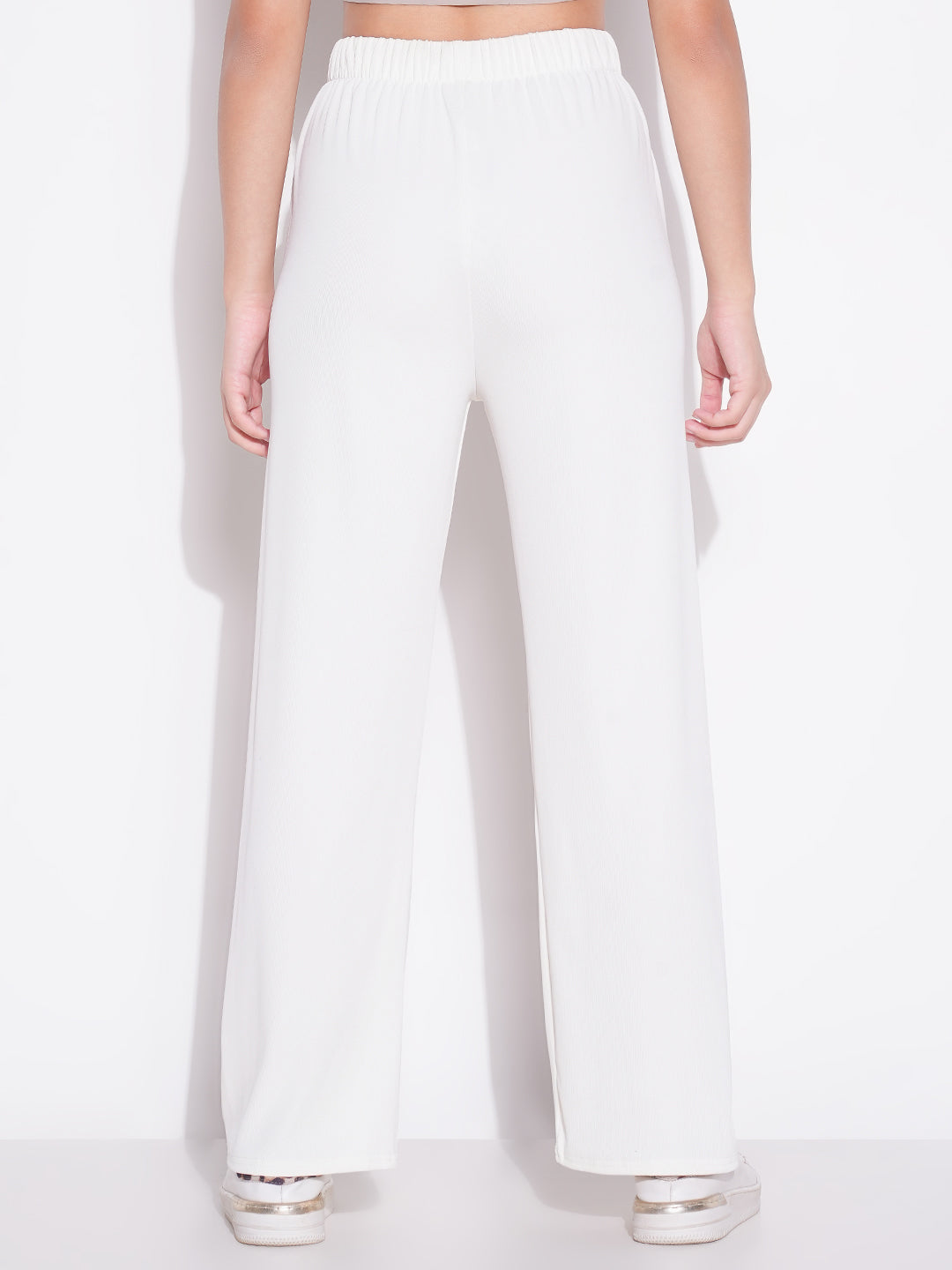 Women's Off White Comfort Regular Fit Mid-Rise Parallel Trousers