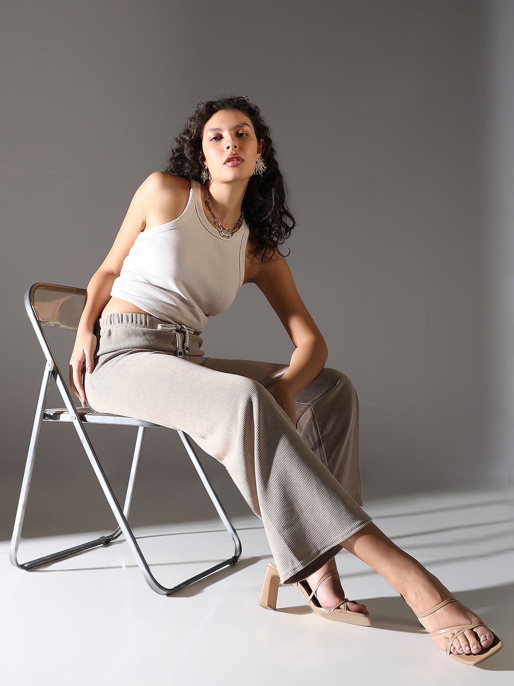 Women's Beige Comfort Straight Fit Trousers