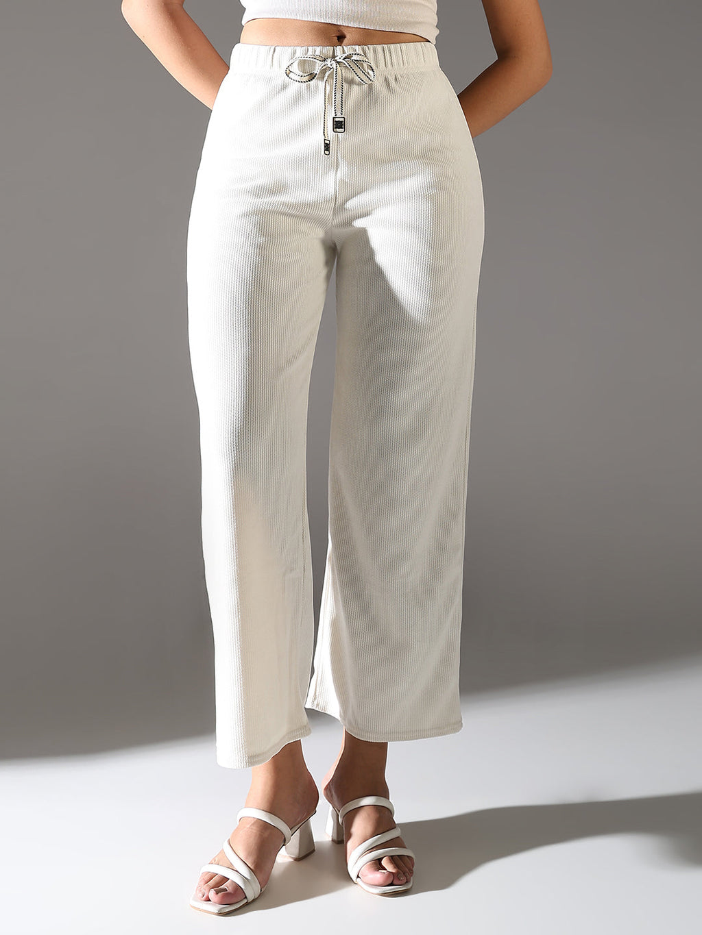 Women's White Comfort Straight Fit Trousers