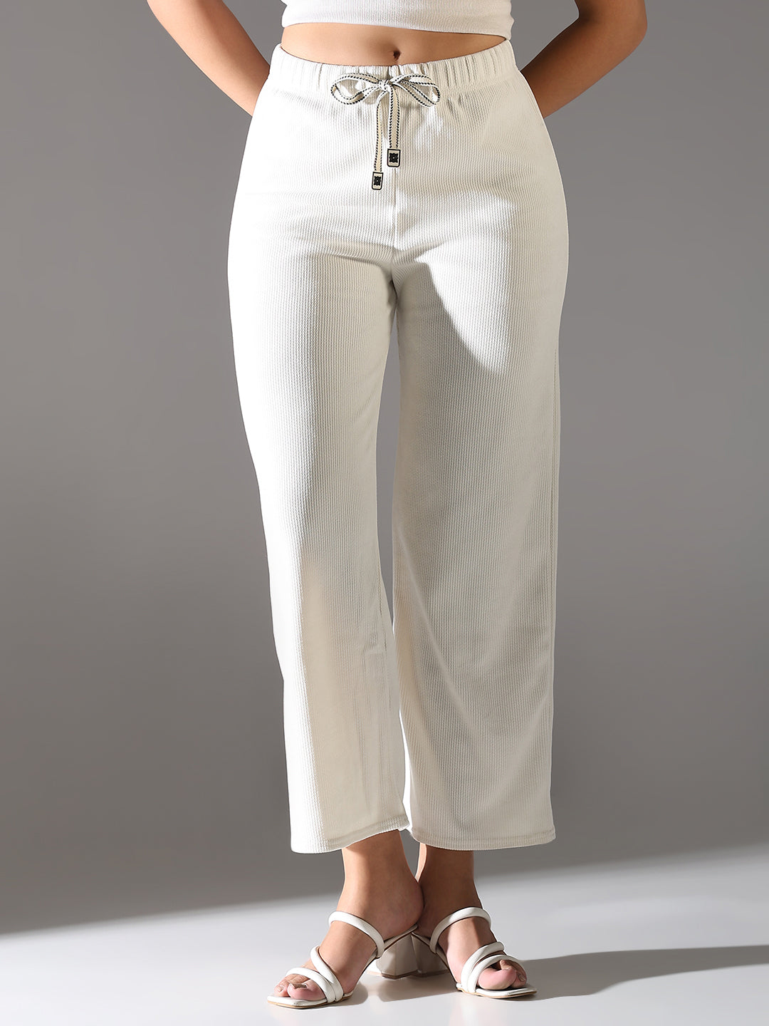 Women's White Comfort Straight Fit Trousers
