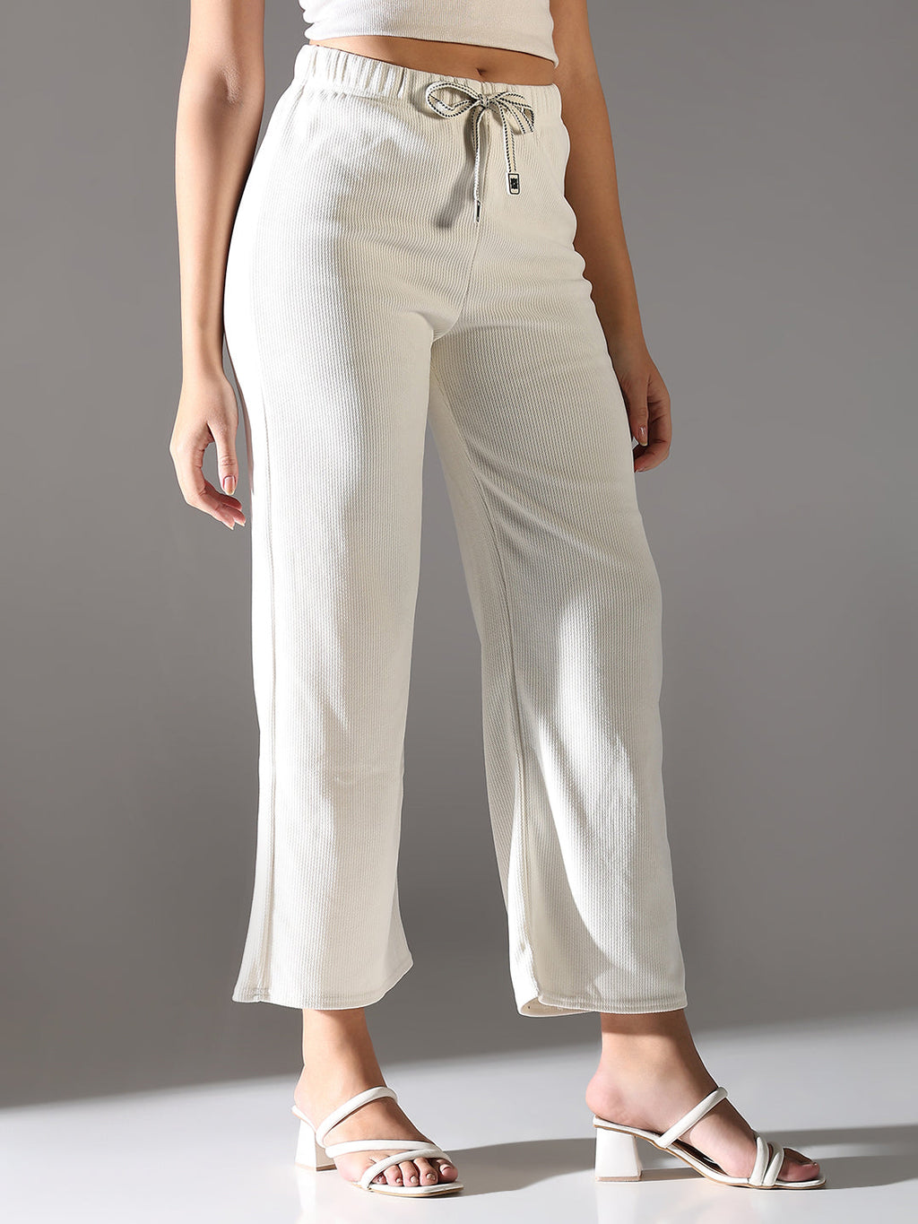 Women's White Comfort Straight Fit Trousers
