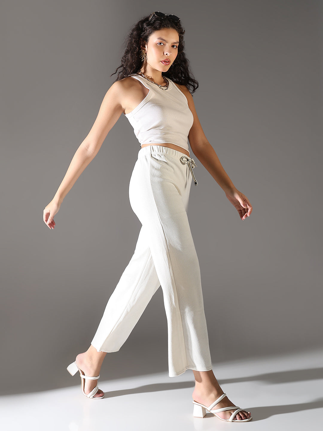 Women's White Comfort Straight Fit Trousers