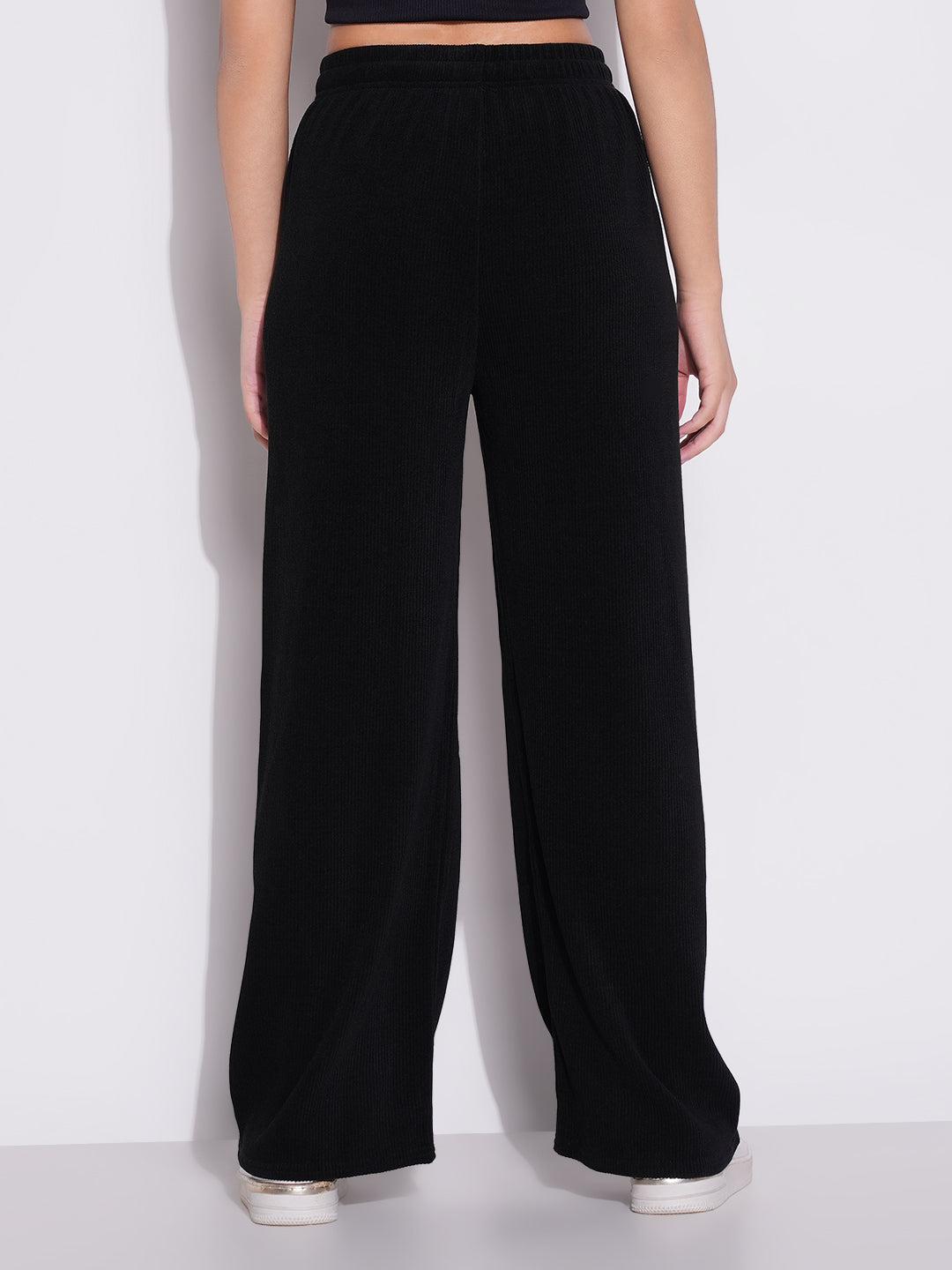 Women's Black Mid-Rise Comfort Parallel Trousers