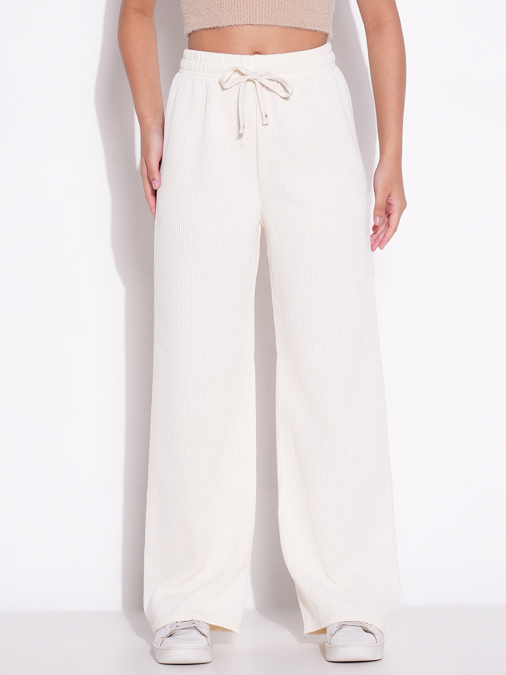 Women's Off White Comfort Mid-Rise Parallel Trousers