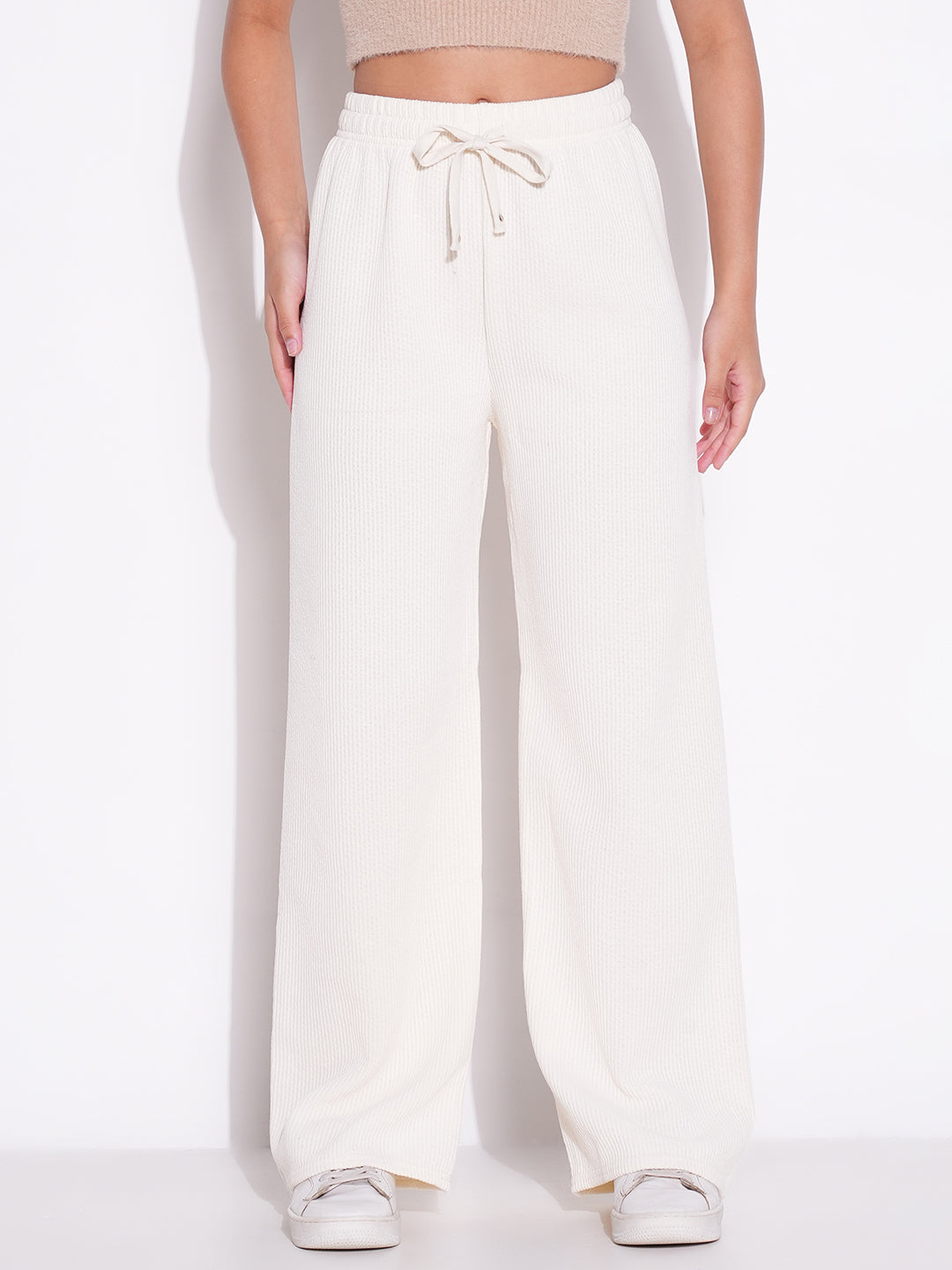 Women's Off White Comfort Mid-Rise Parallel Trousers