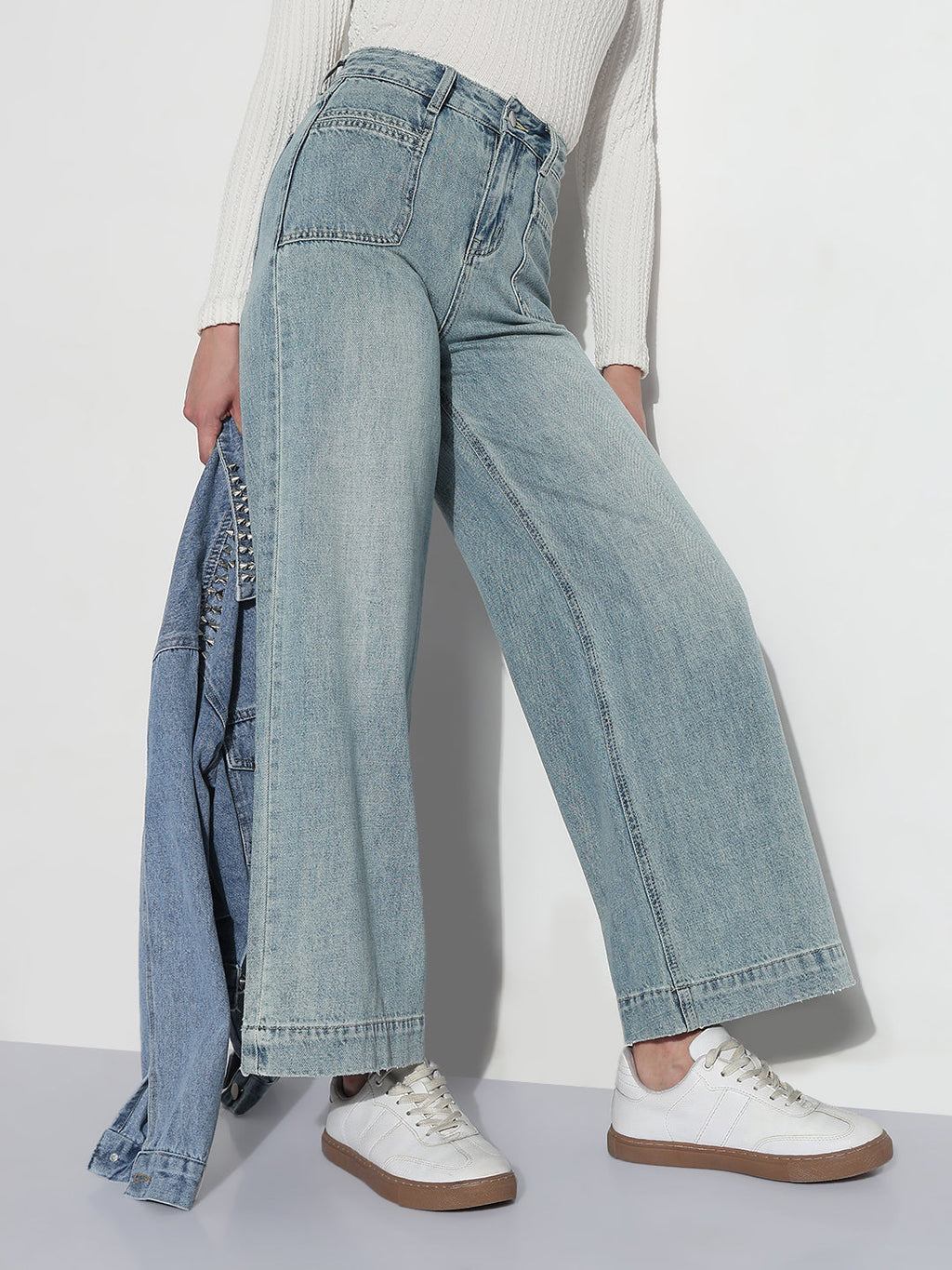 Women's Blue High Rise Wide Leg Jeans