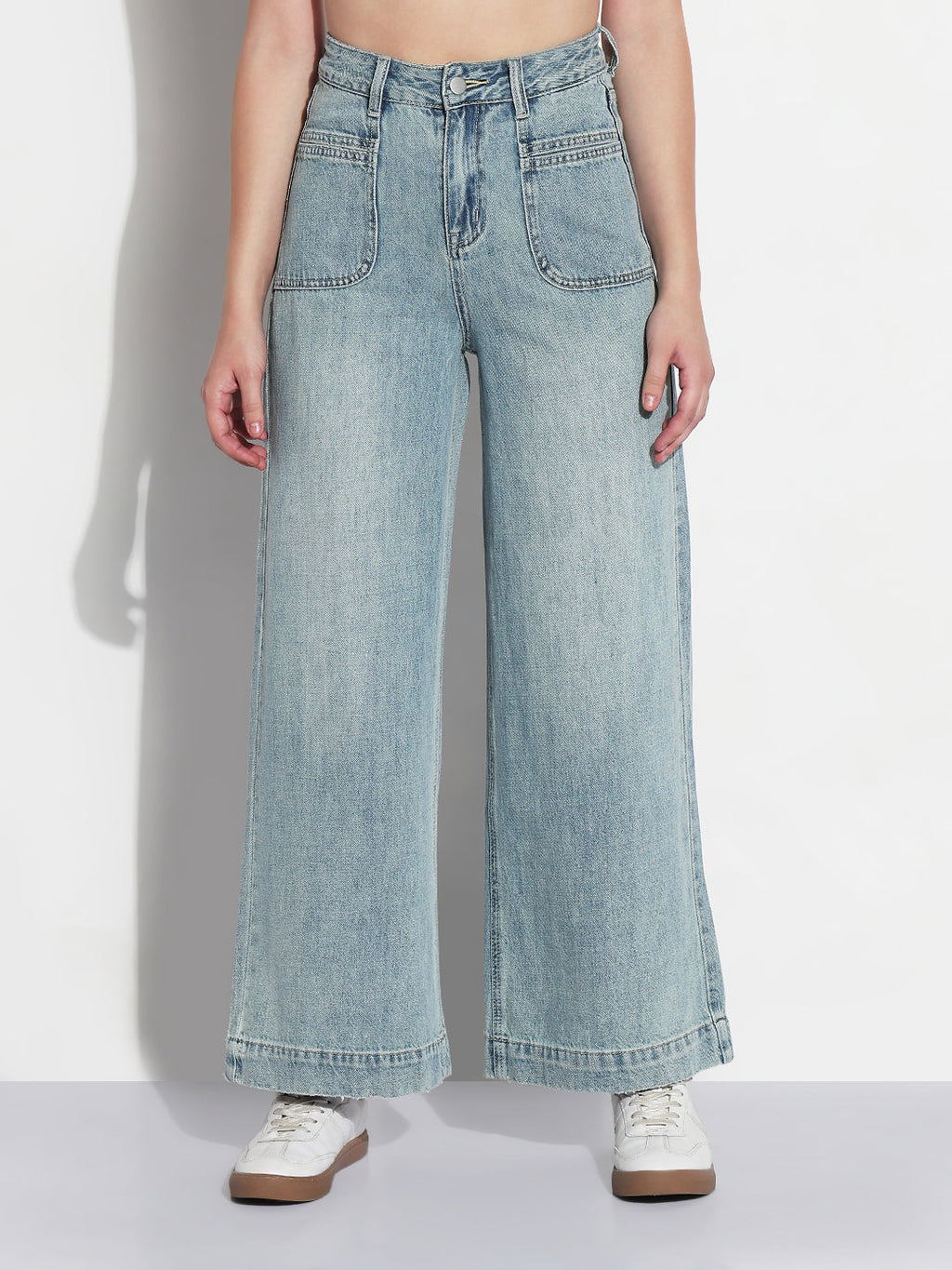 Women's Blue High Rise Wide Leg Jeans