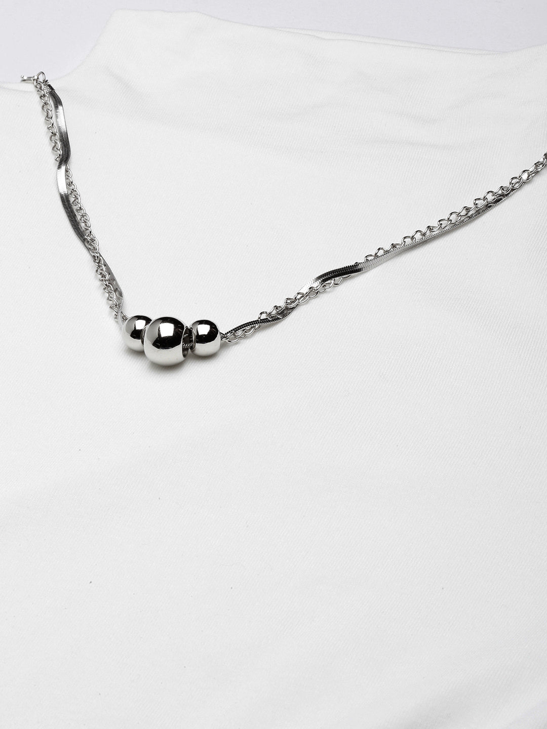 Women's White High Neck Long Sleeves Top Comes With Chain