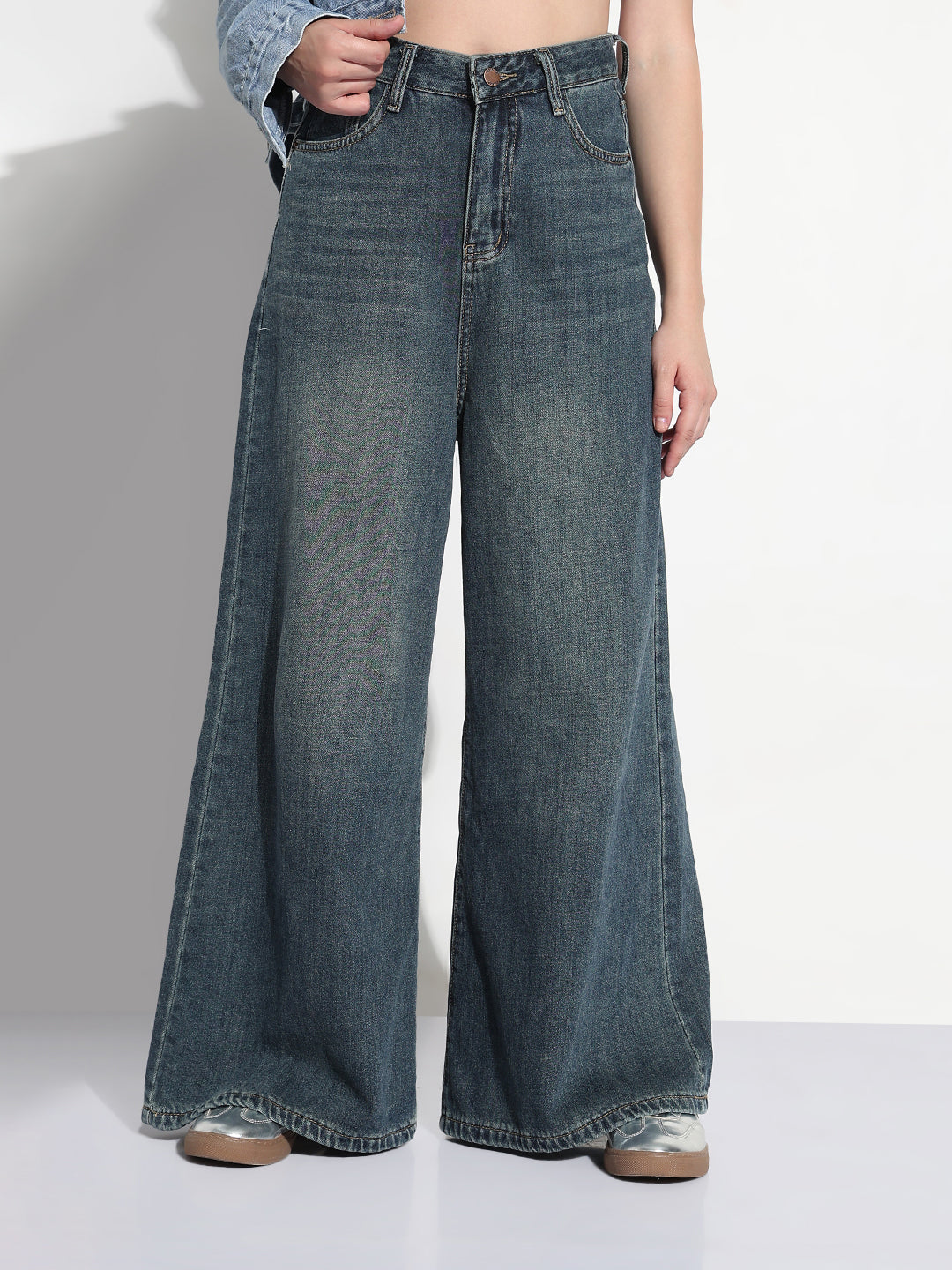 Women's Blue High Rise Wide Leg Jeans