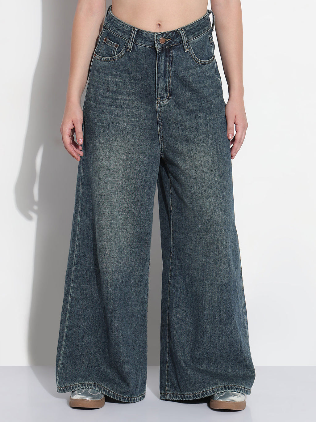 Women's Blue High Rise Wide Leg Jeans