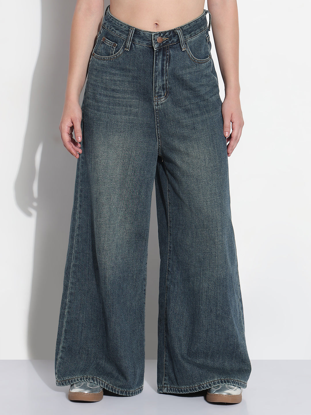 Women's Blue High Rise Wide Leg Jeans