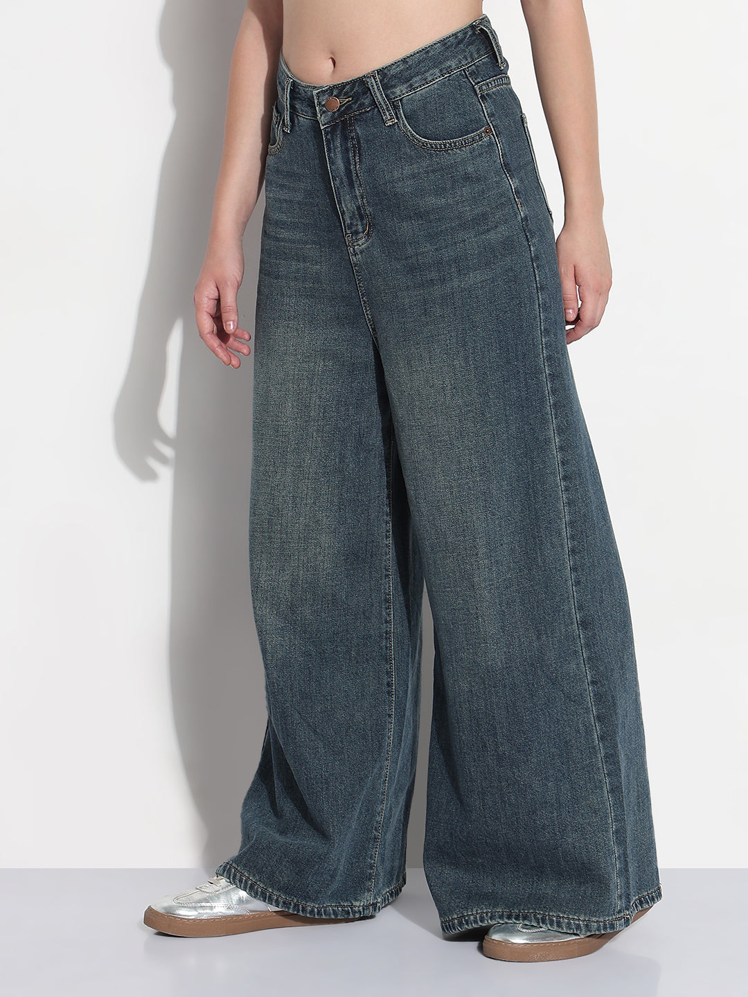 Women's Blue High Rise Wide Leg Jeans