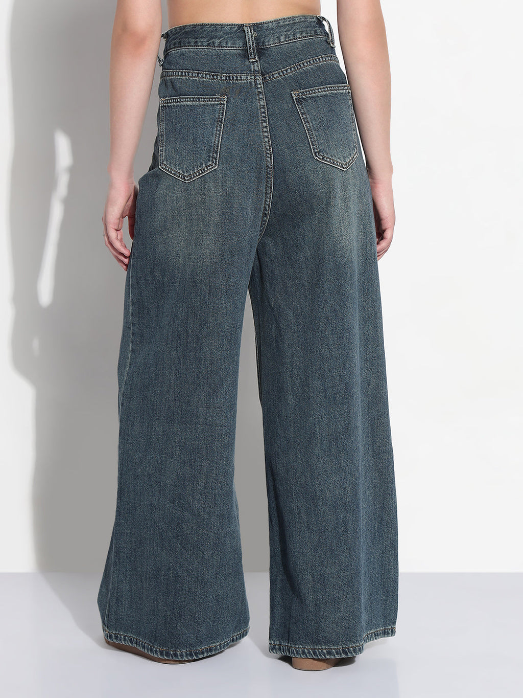 Women's Blue High Rise Wide Leg Jeans