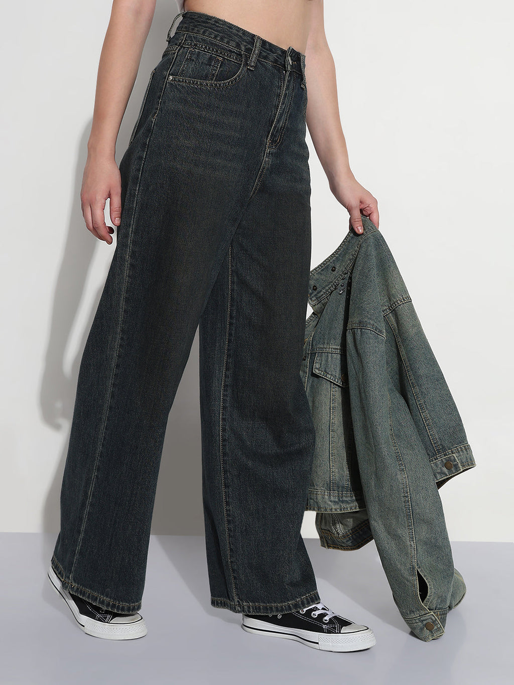 Women's Navy Blue High Rise Baggy Jeans