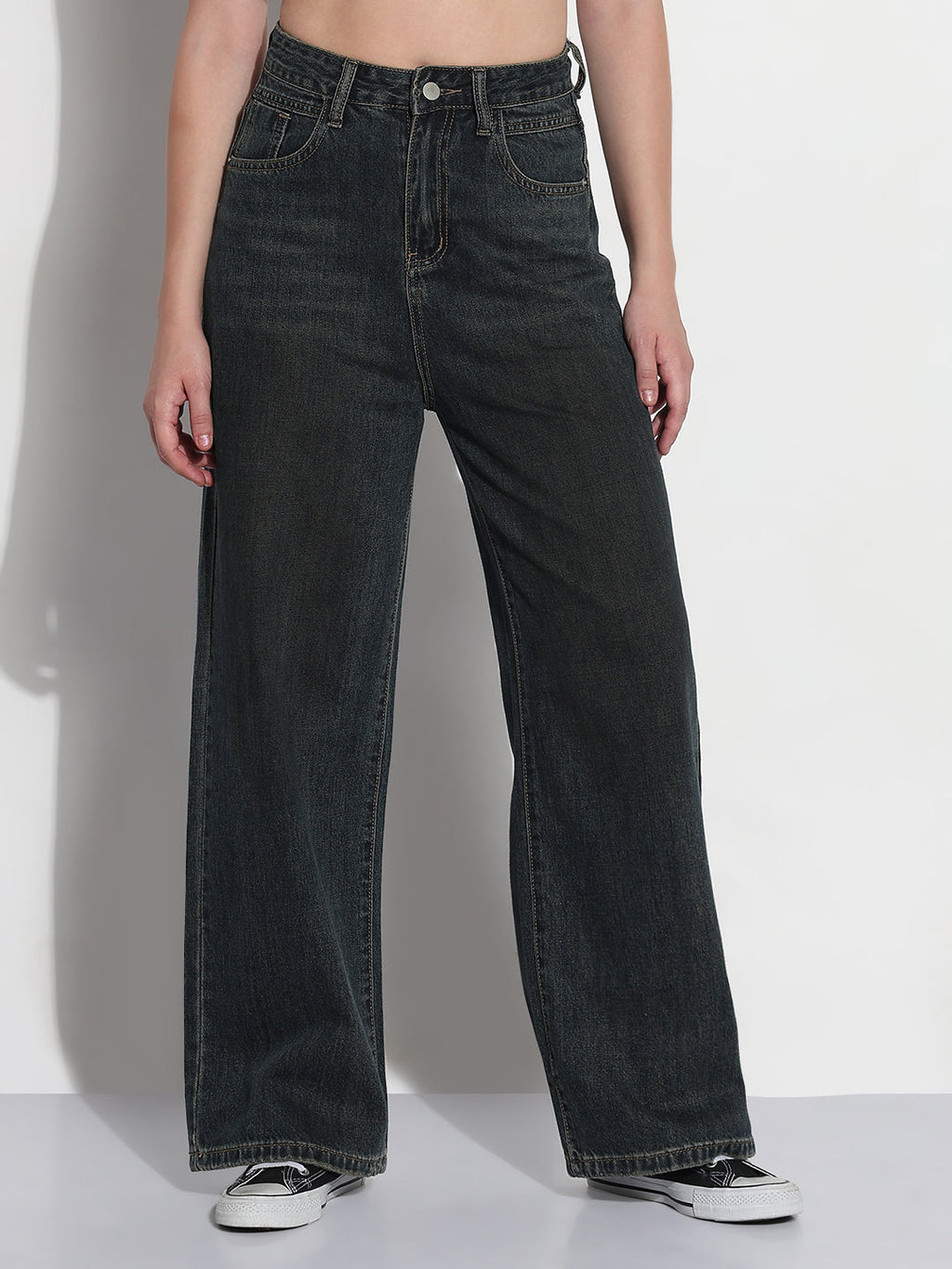 Women's Navy Blue High Rise Baggy Jeans