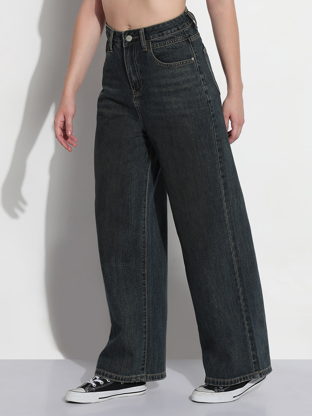 Women's Navy Blue High Rise Baggy Jeans
