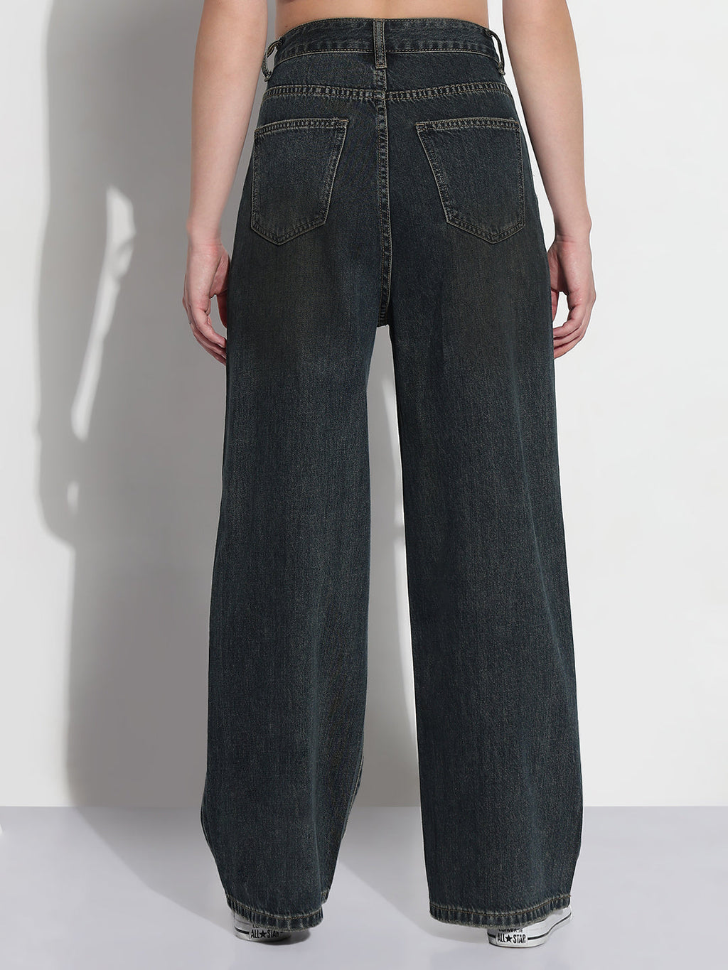 Women's Navy Blue High Rise Baggy Jeans