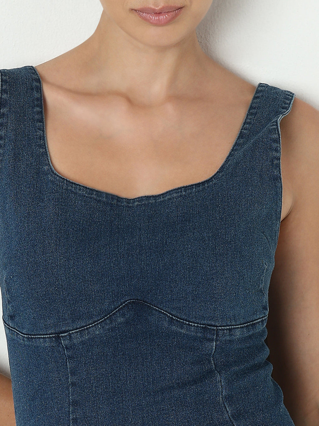 Women's Blue Denim Bodycon Maxi Dress with Back Slit