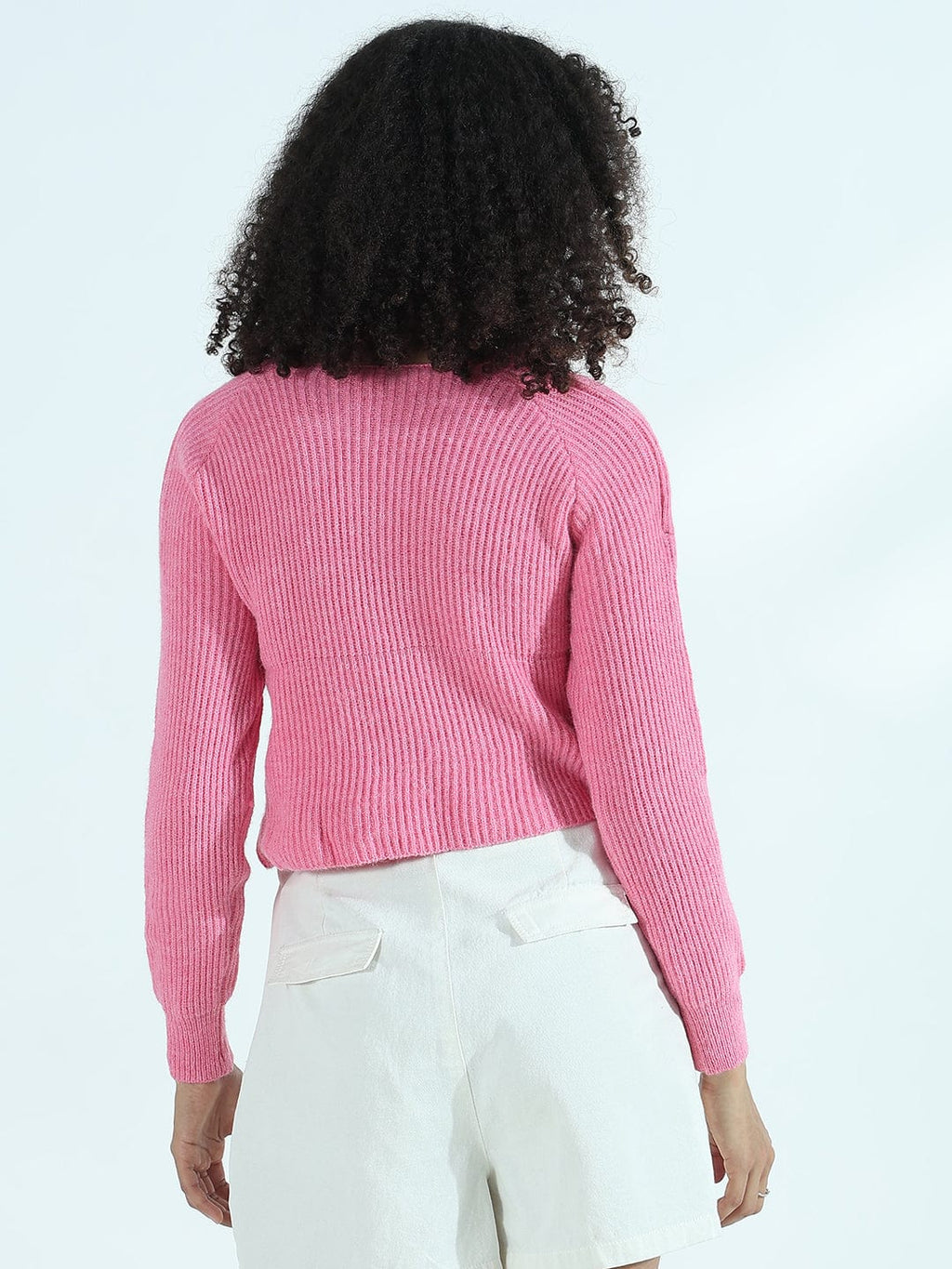 Women's Ribbed Pink Asymmetric Wrap Style Short Top