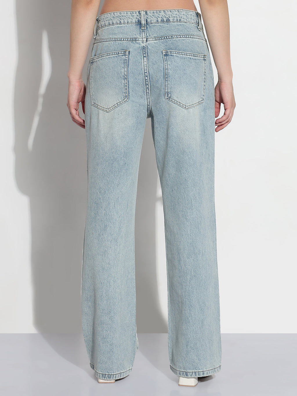 Women's Blue Embellished Straight Fit Jeans