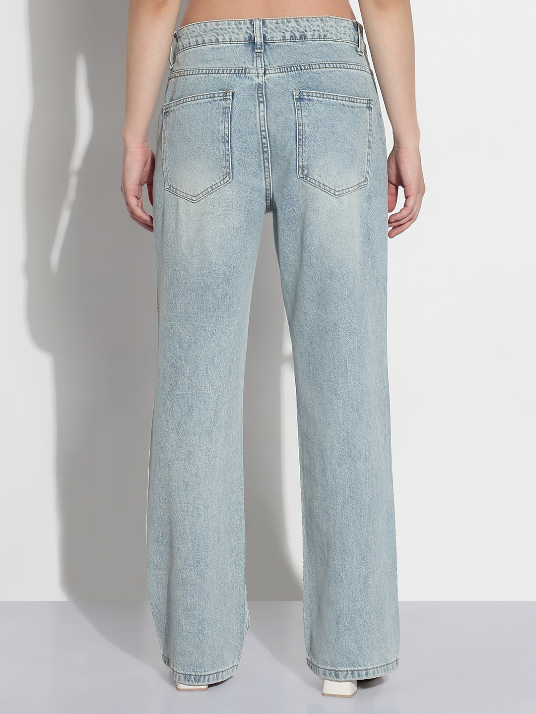 Women's Blue Embellished Straight Fit Jeans