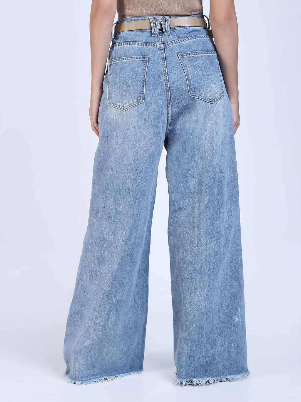 Women's Blue High Rise Wide Leg Jeans with Distressed Hem