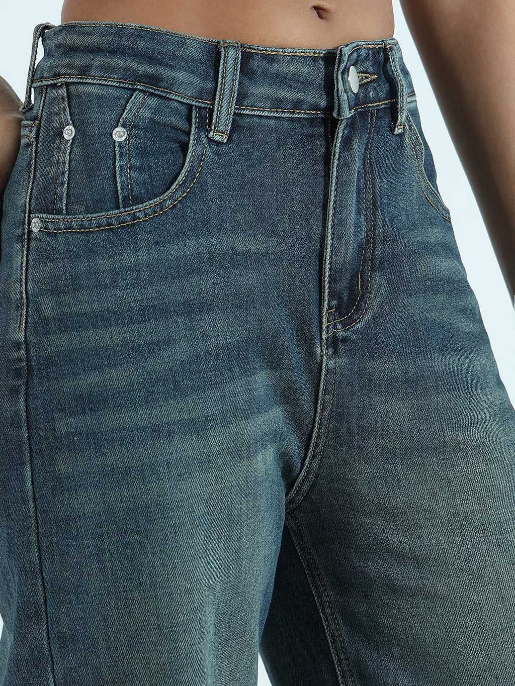 Women's Blue Wide-Leg Flare Jeans with Bottom Hem