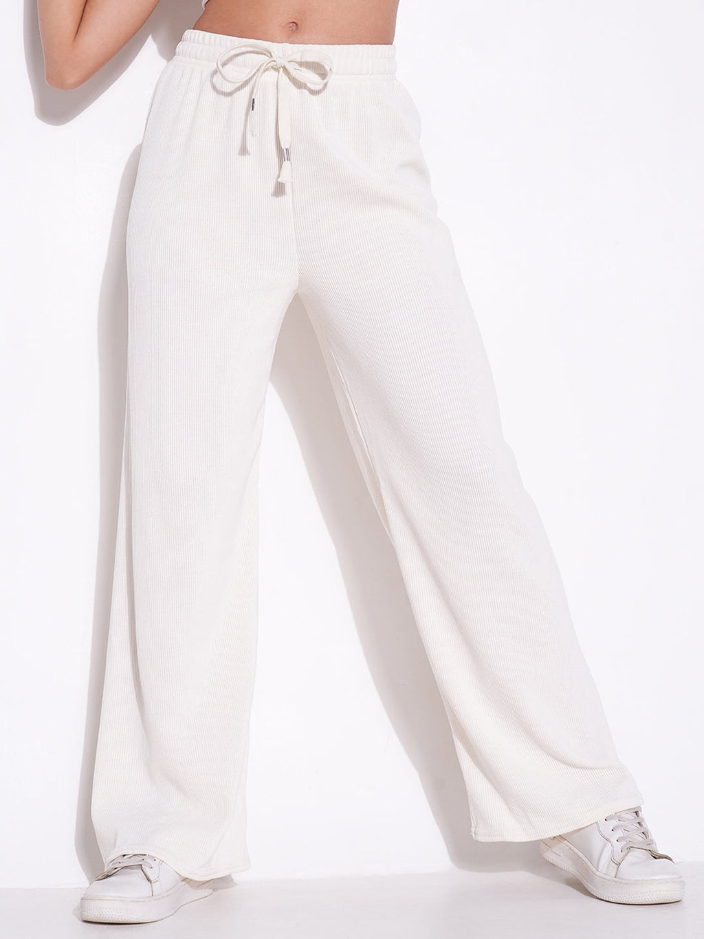 Women's Off White Comfort Regular Fit Mid-Rise Parallel Trousers