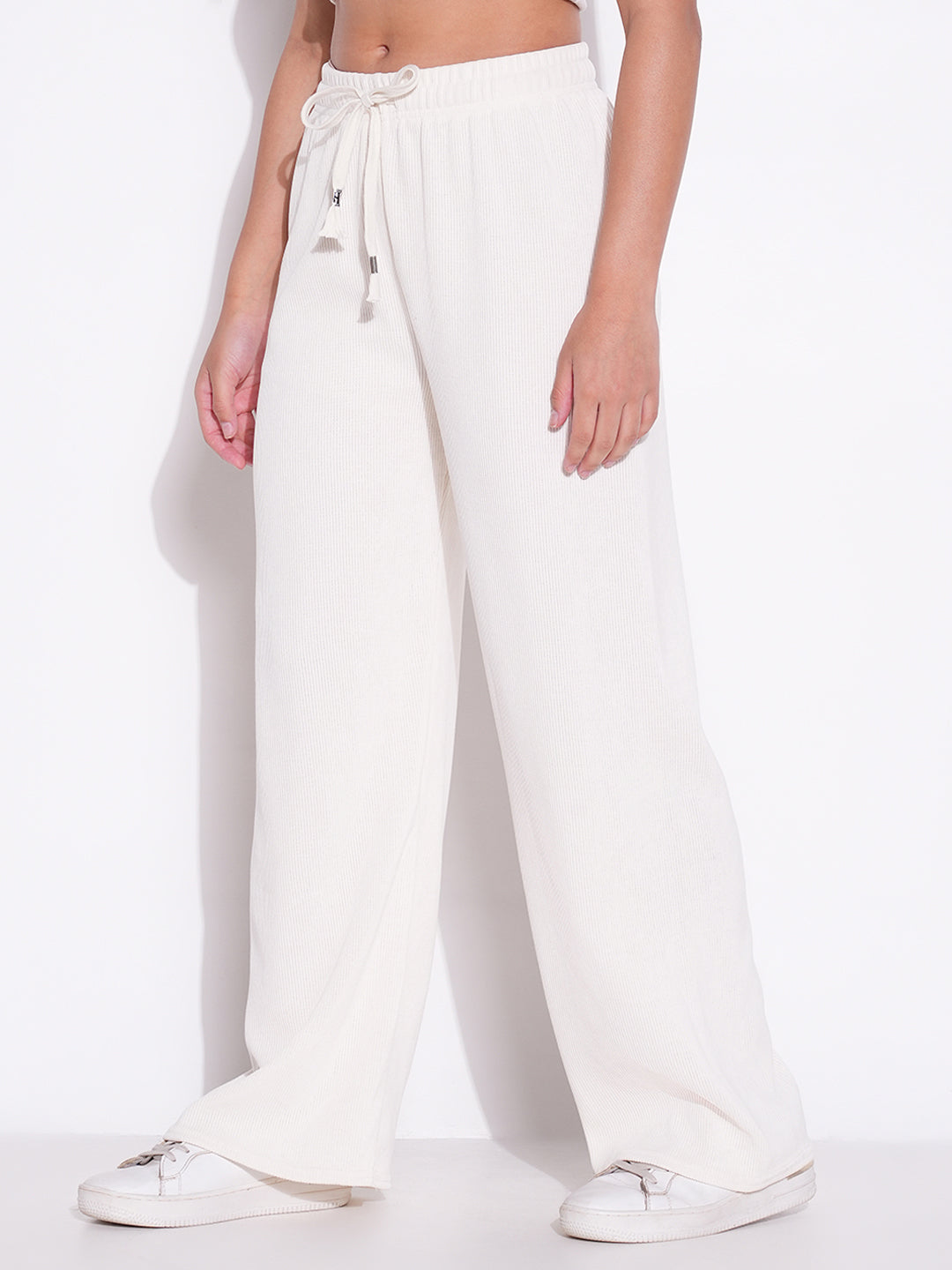 Women's Off White Comfort Regular Fit Mid-Rise Parallel Trousers