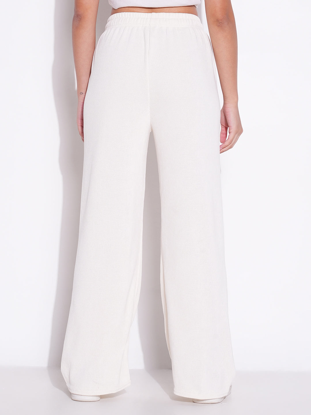 Women's Off White Comfort Regular Fit Mid-Rise Parallel Trousers
