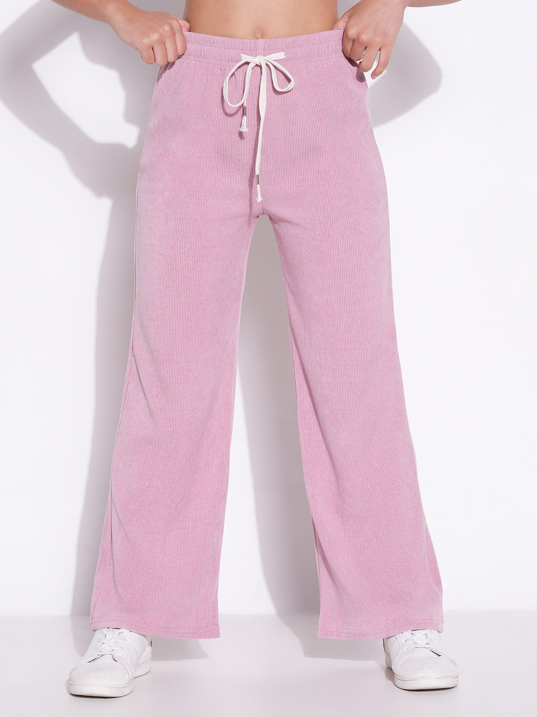 Women's Pink Comfort Mid-Rise Parallel Trousers