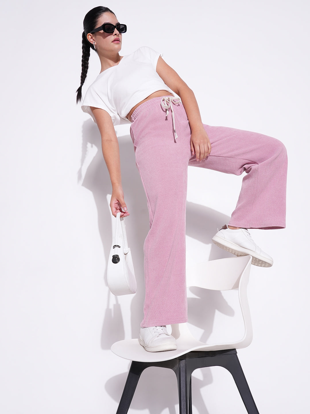 Women's Pink Comfort Mid-Rise Parallel Trousers