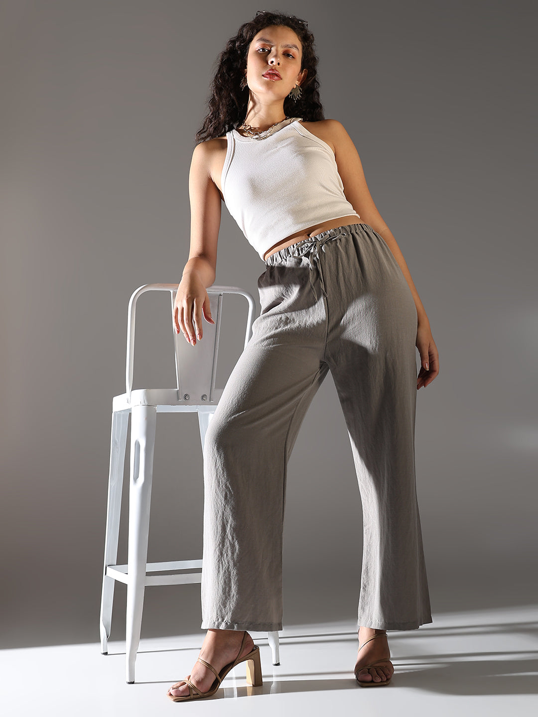 Women's Grey Comfort Straight Fit Trousers